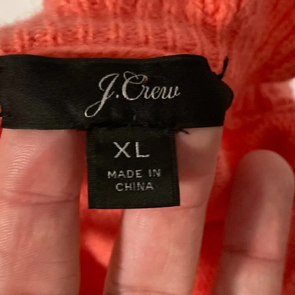 J.Crew Coral Wool Blend Ruffle Mock Neck Sweater Long Sleeve Size XL